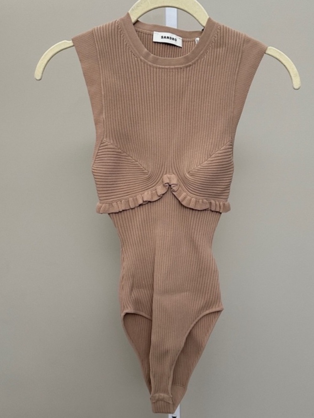 NWOT $220 Sandro Beige Ribbed Bodysuit size 0 - Picture 9 of 15